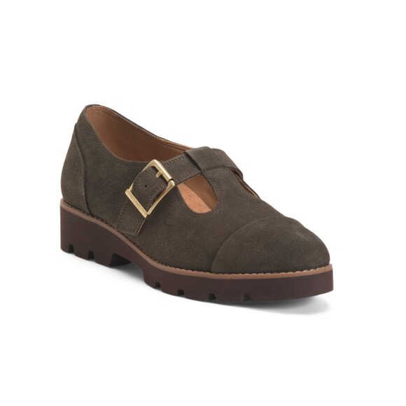 VIONIC Dark Khaki Suede Carmen Comfort Mary Jane Flats - Picture 1 of 2